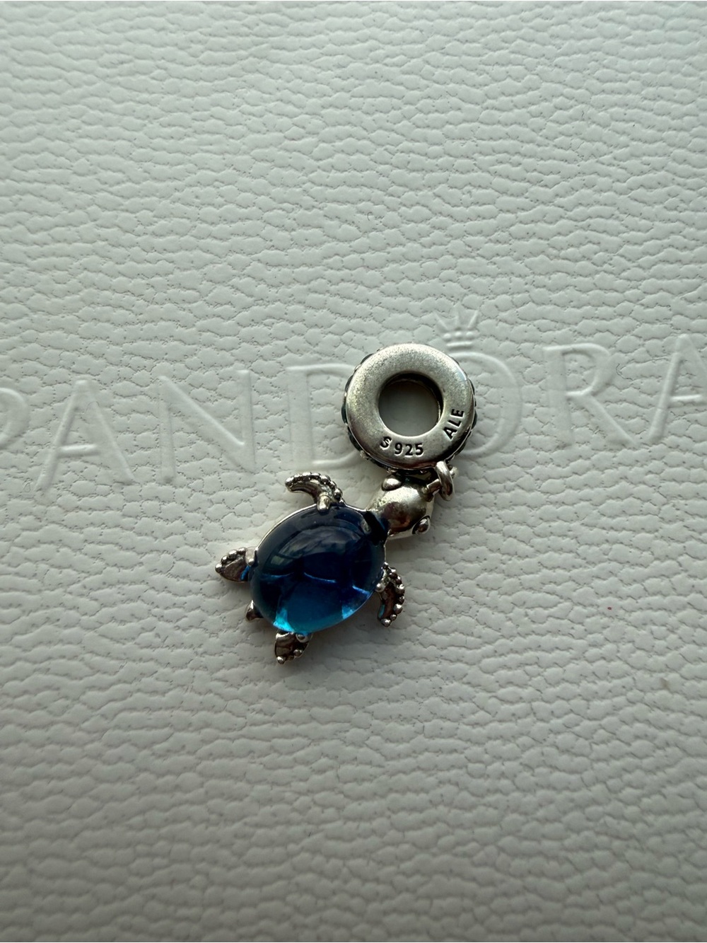 Pandora Sterling Silver Turtle Charm with Blue Crystal